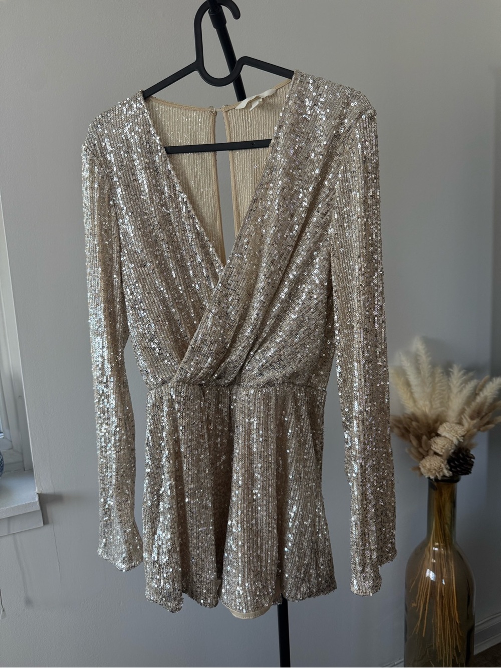 H&M Gold Sequin Long Sleeve Romper